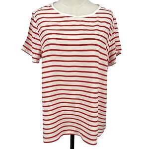 NEW HM LOGG Women's Size 12 Red White Striped Viscose Short Sleeve T-Shirt